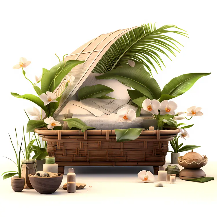Spa Basket with Candles and Flowers