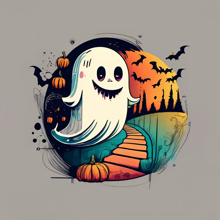Happy Ghost with Pumpkins