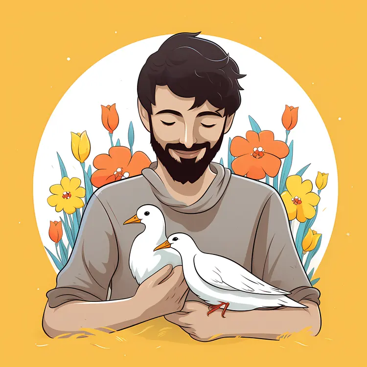 Man with Birds and Flowers