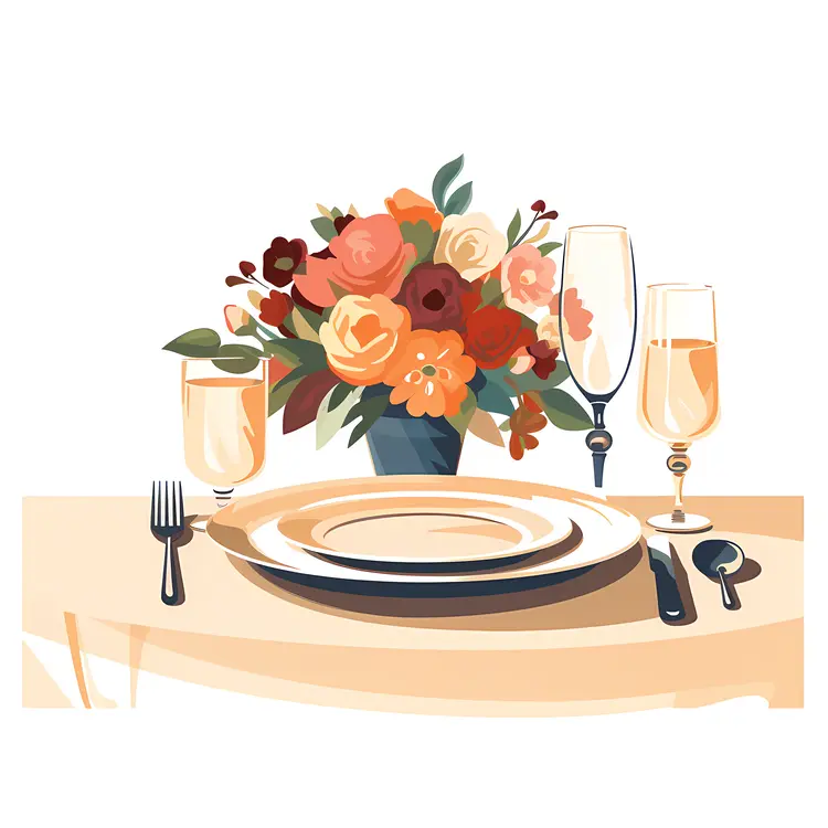 Simple Floral Table Setting with Champagne Glasses