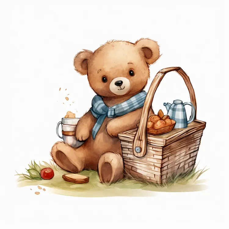 Adorable Teddy Bear with Picnic Basket