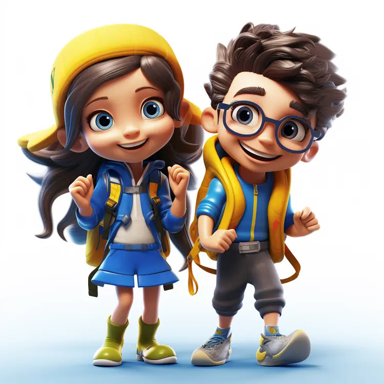 Cute Cartoon Kids Ready for Adventure