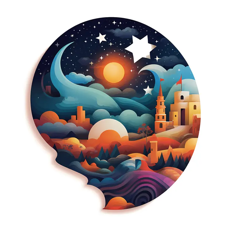 Abstract Landscape with Night Sky and Buildings