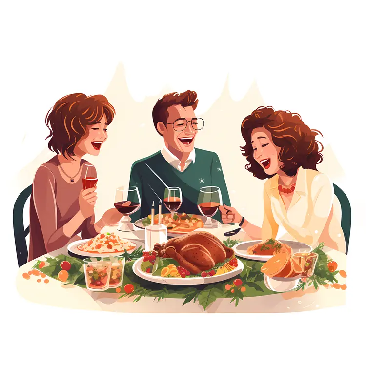 Family Enjoying Thanksgiving Dinner