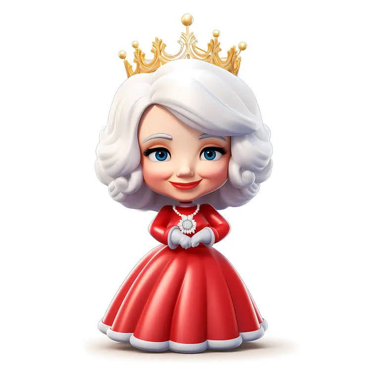 Cute Cartoon Queen with Golden Crown