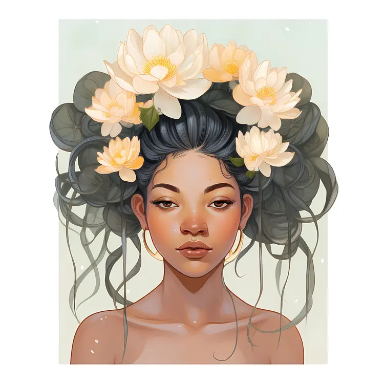Beautiful Woman with Flowers in Hair