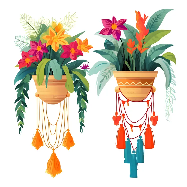 Beautiful Hanging Flower Pots with Colorful Flowers