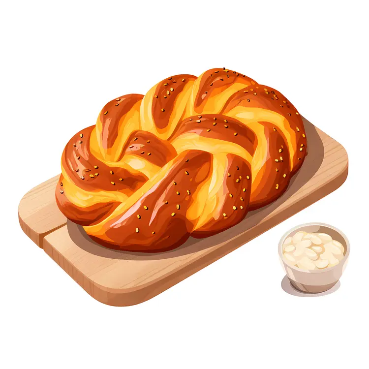 Braided Bread on Wooden Board