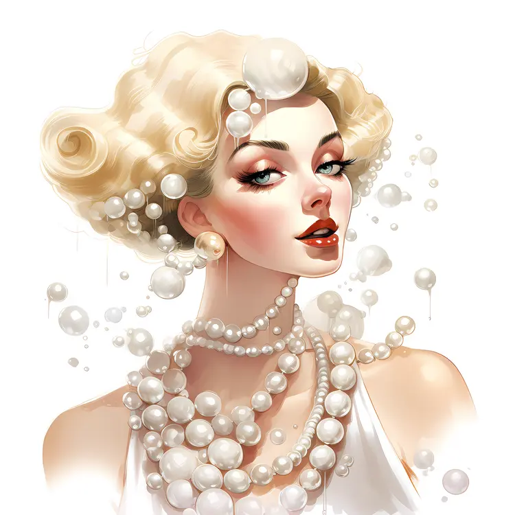 Blonde Woman Adorned with Pearls