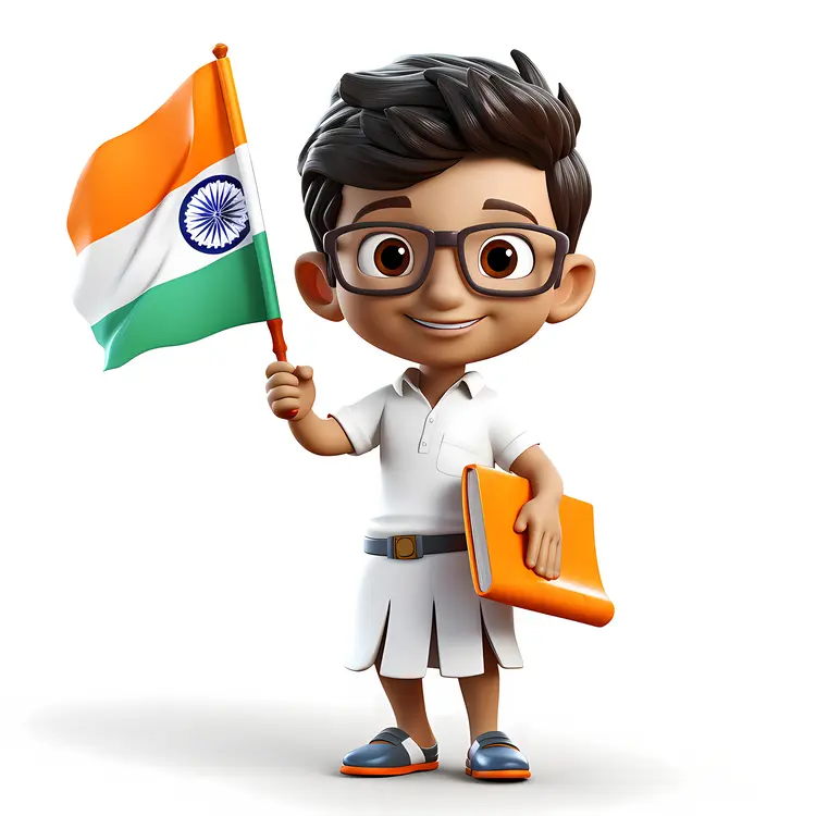 Boy with Glasses Holding Indian Flag