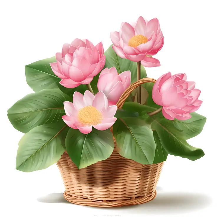 Beautiful Lotus Flowers in a Woven Basket