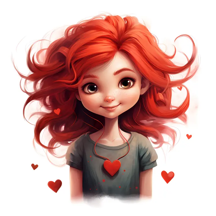 Smiling Red-haired Girl with Heart Necklace