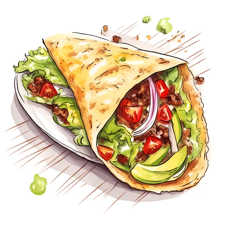 Delicious Wrap with Fresh Vegetables and Meat