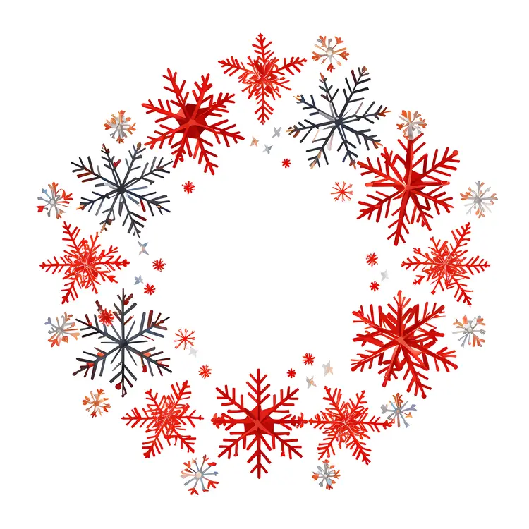 Snowflake Wreath with Red and Grey Snowflakes