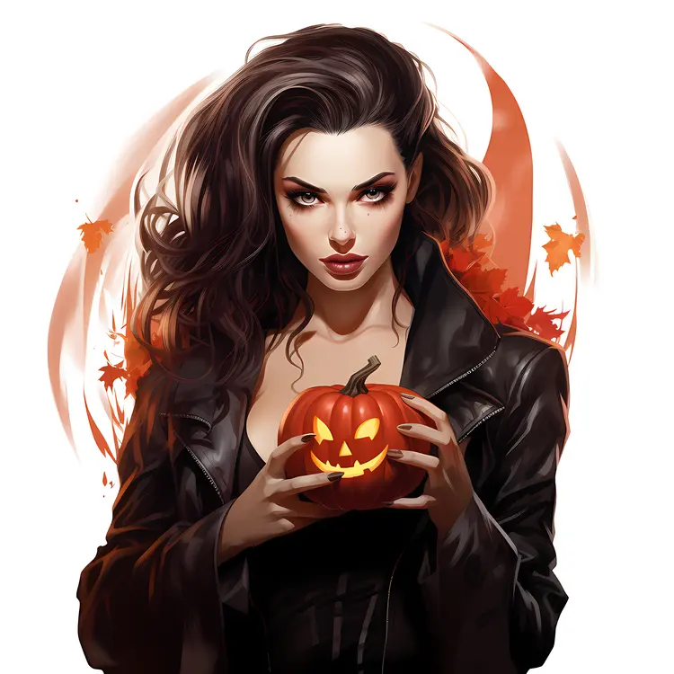 Spooky Woman with Pumpkin