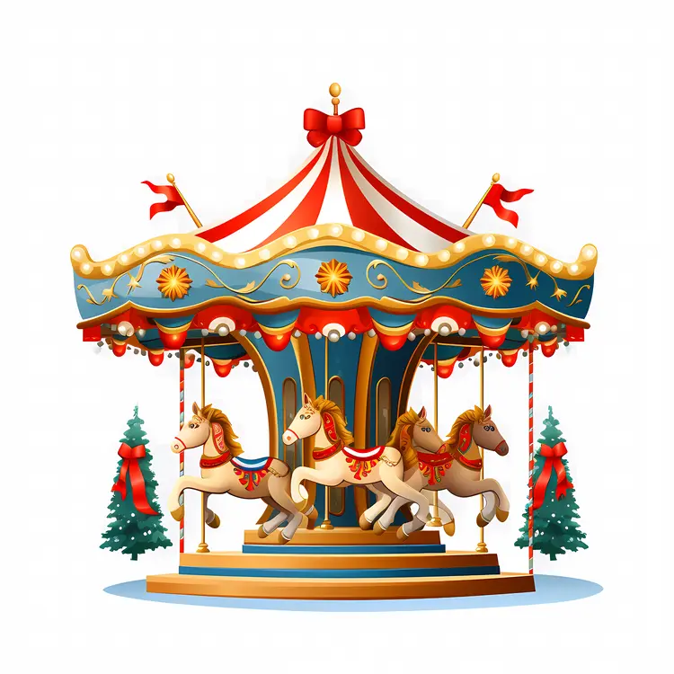Festive Carousel with Christmas Decorations