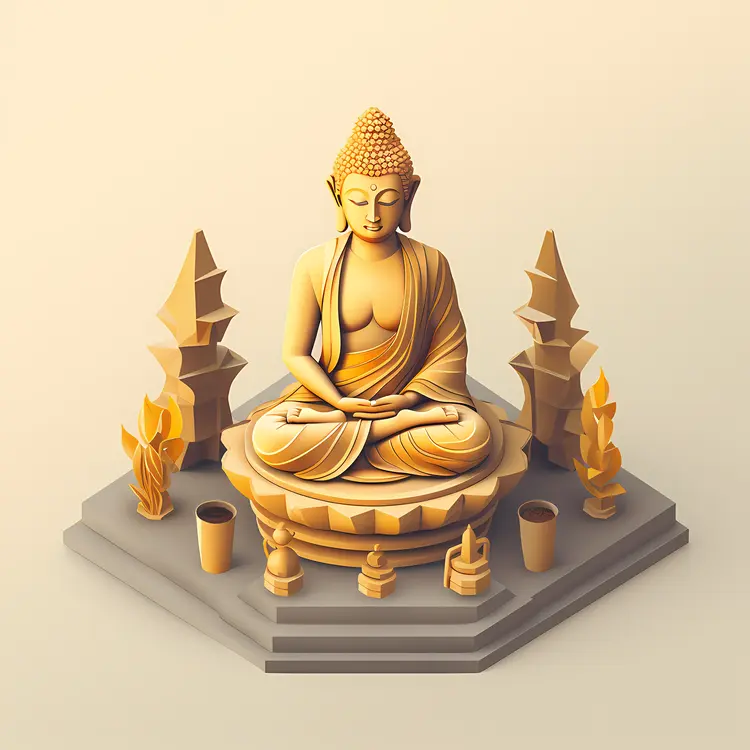 Yellow Buddha Statue on Lotus