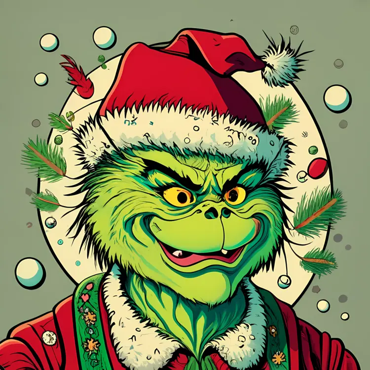 Green Grinch in Santa Hat for Christmas