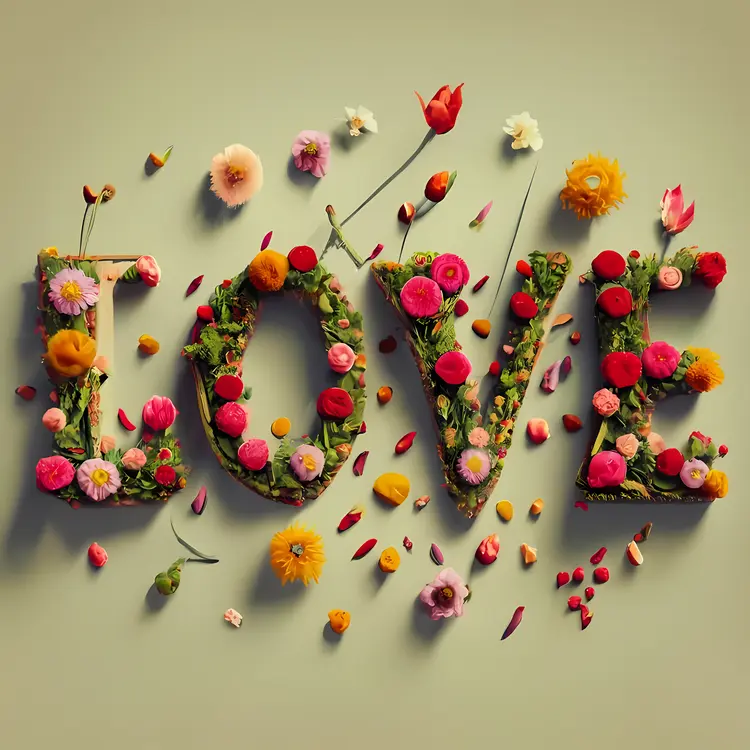 Flower Decorated LOVE Letters on Green Background