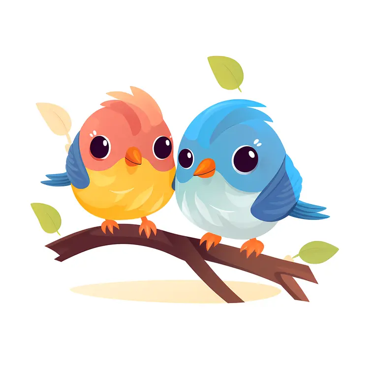 Cute Cartoon Birds on a Branch