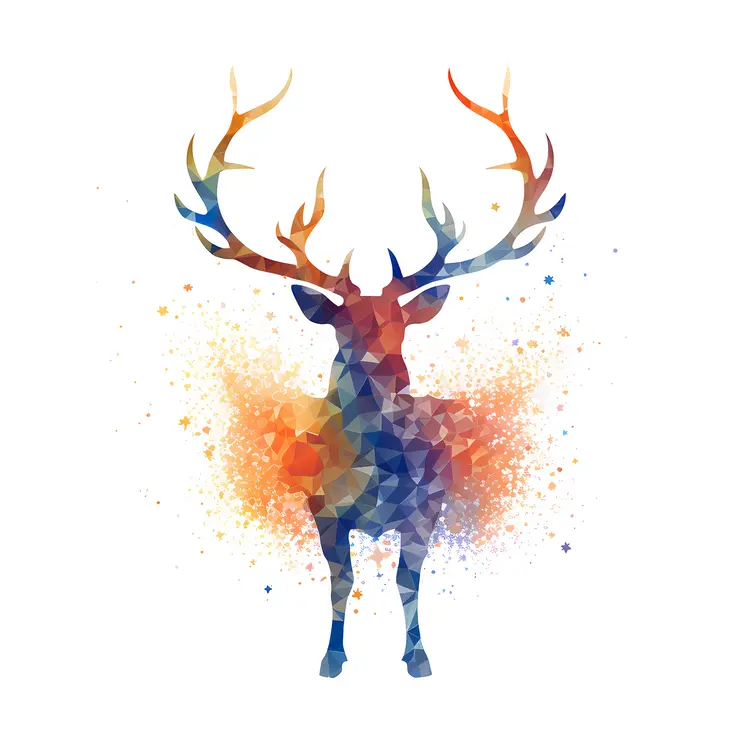 Colorful Geometric Deer with Antlers and Stars