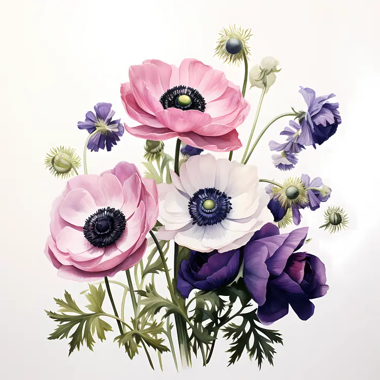 Pink and Purple Anemone Flowers