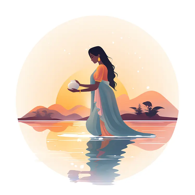 Woman with Jar at Sunset