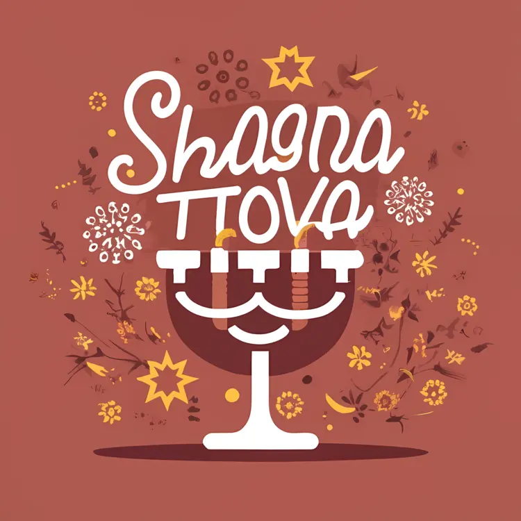 Shana Tova with Menorah and Flowers