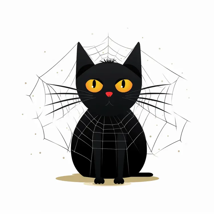 Black Cat with Spider Web for Halloween