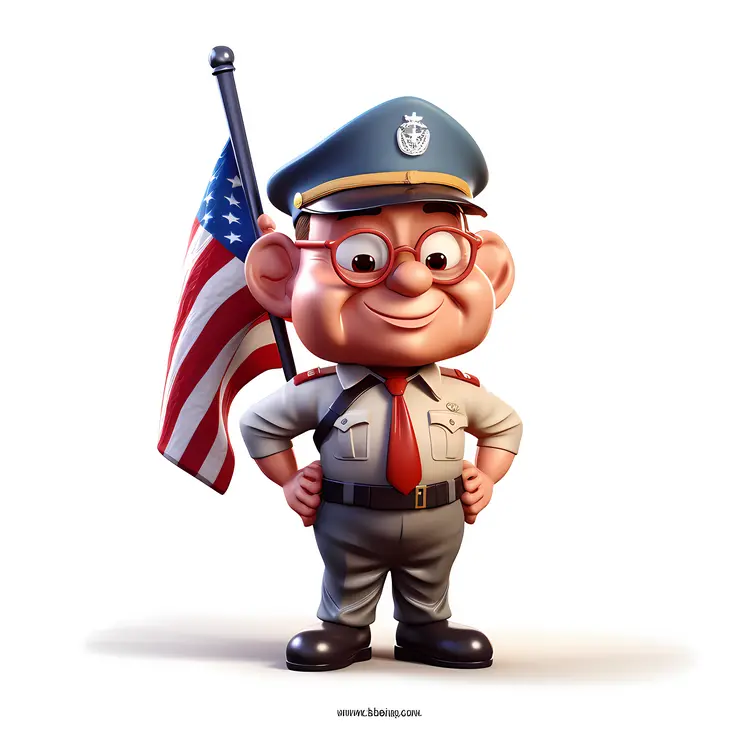 Cartoon Soldier with American Flag
