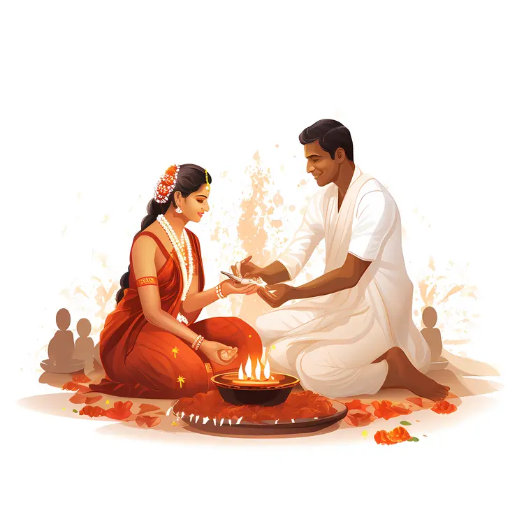 Traditional Indian Couple Engaged in Ceremony