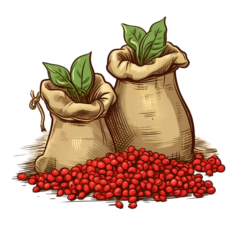 Coffee Cherries and Sack Illustration