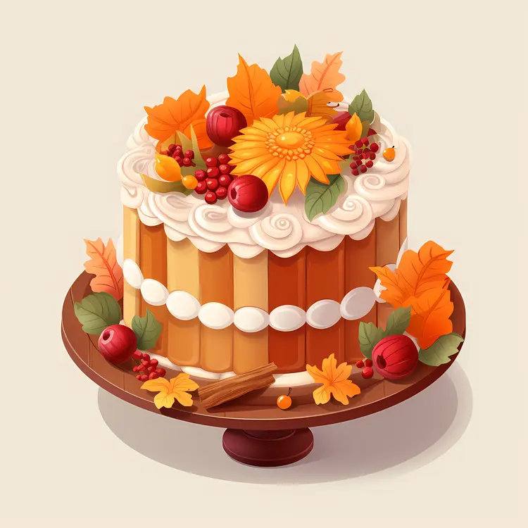 Autumn Cake with Fruits and Flowers