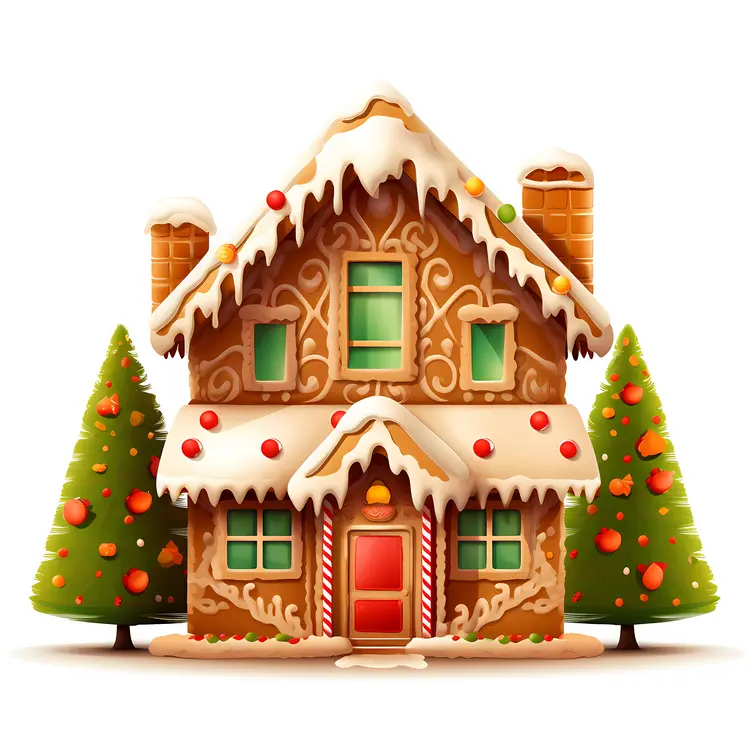 Gingerbread house with red door