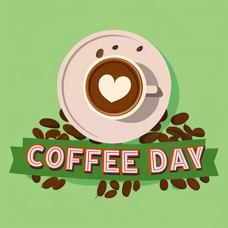 Coffee Cup with Heart and Coffee Day Text