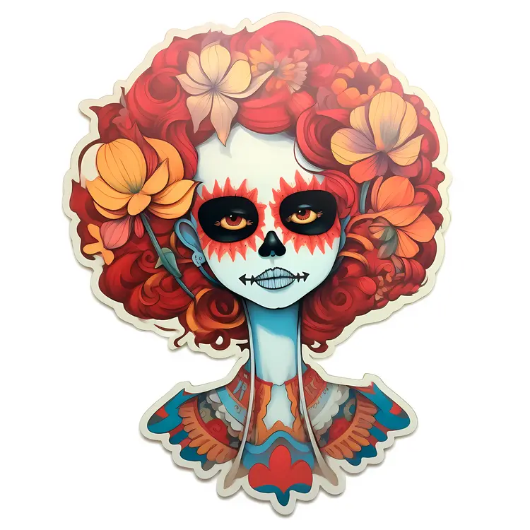 Colorful Sugar Skull with Flowers for Day of the Dead