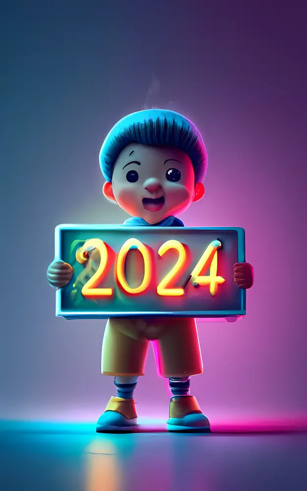 Cartoon Boy Holding 2024 Sign