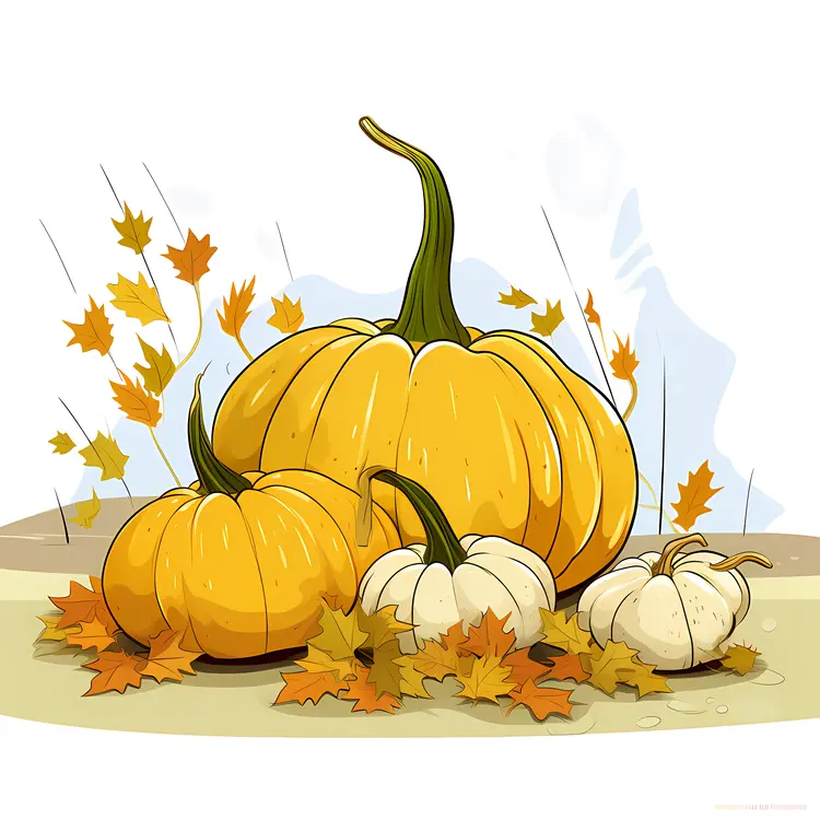 Pumpkins with Autumn Leaves