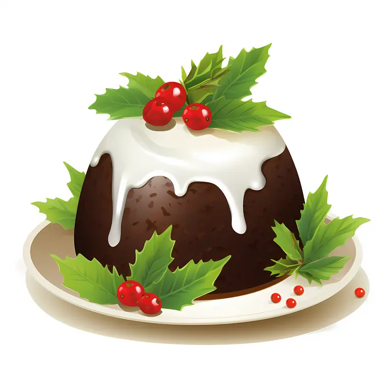 Christmas Pudding with White Icing and Holly