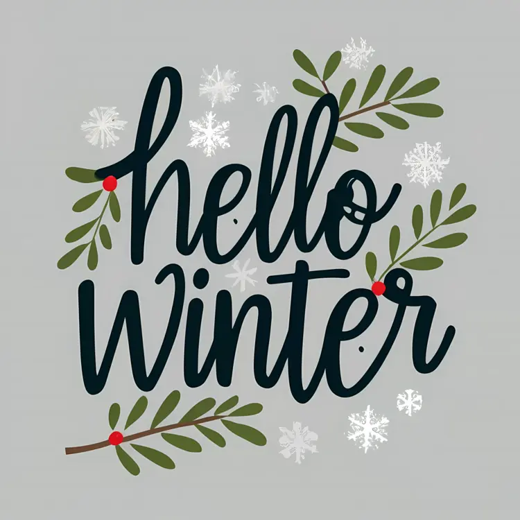 Hello Winter Greeting with Snowflakes