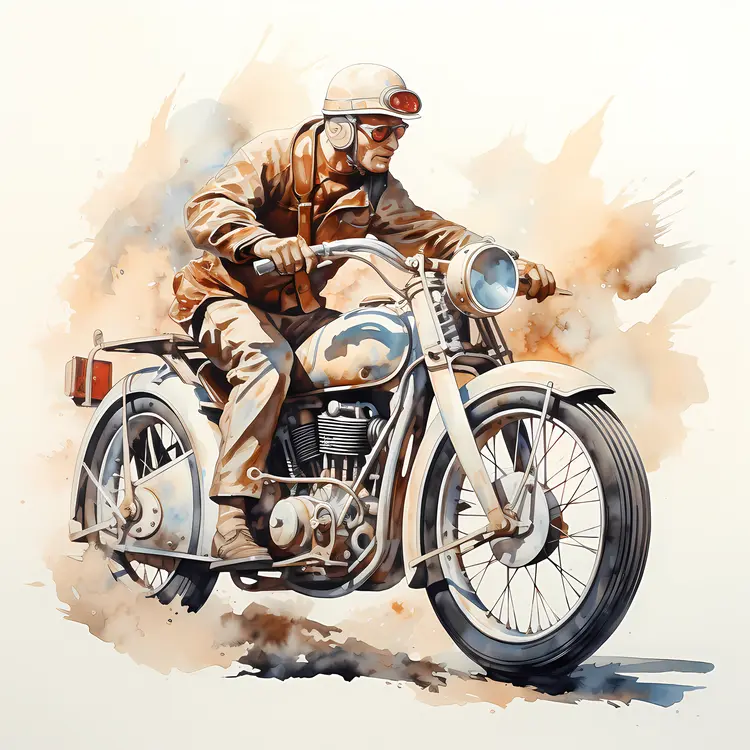 Vintage Motorcycle with Rider in Helmet