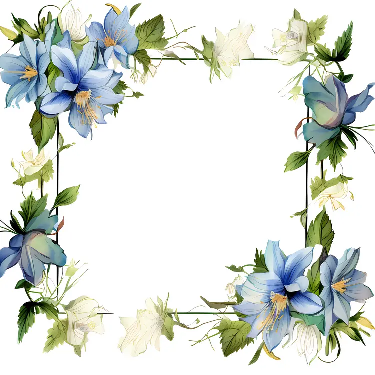 Square Floral Frame with Blue and White Flowers