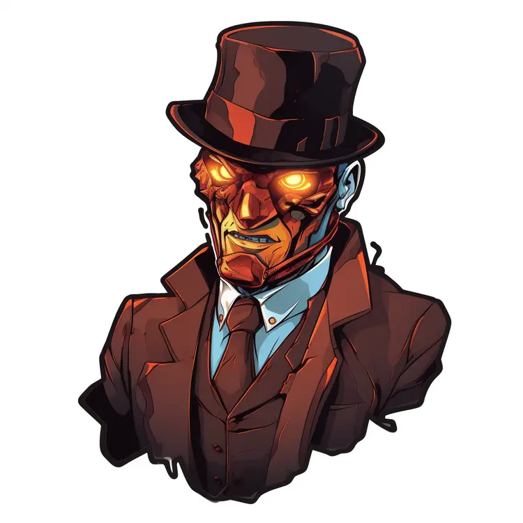 Steampunk Robot with Glowing Eyes in Suit and Hat