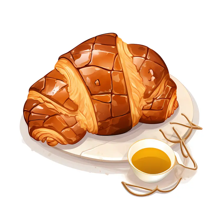 Golden Croissant on Plate with Honey
