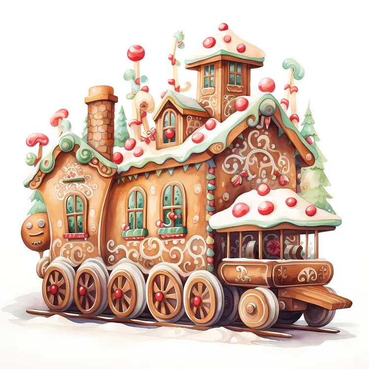 Gingerbread Train with House and Candy Canes