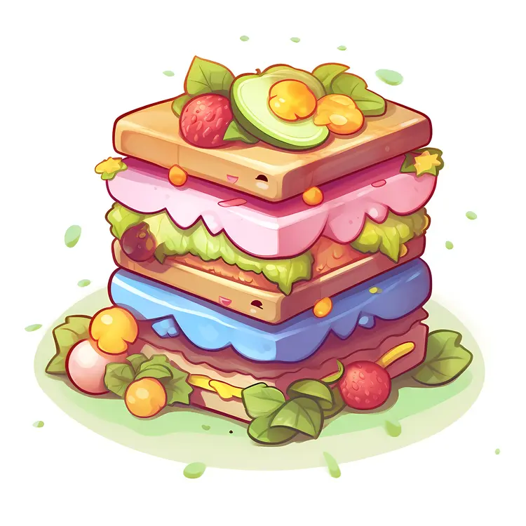 Colorful Cartoon Sandwich with Vegetables
