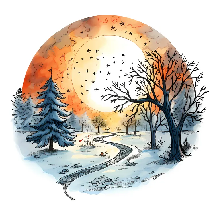Snowy Path in Winter Landscape