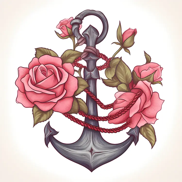 Anchor with Roses and Rope Tattoo