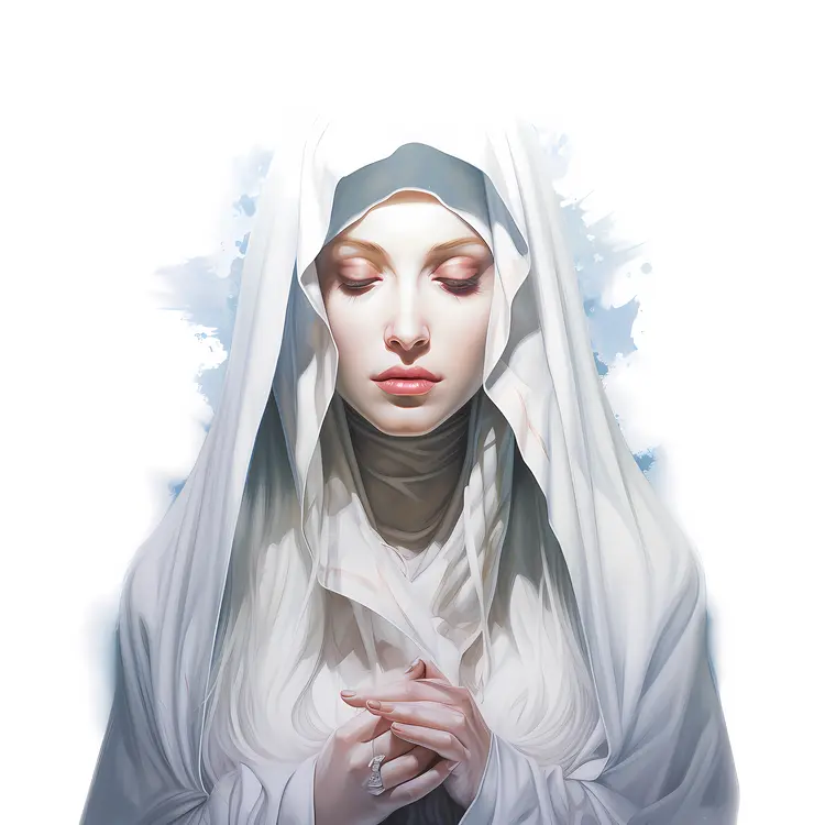 Serene Woman in White Veil Praying
