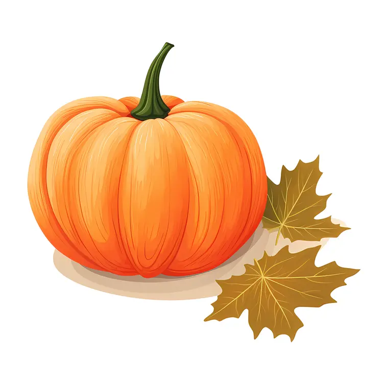 Single Orange Pumpkin with Brown Leaves